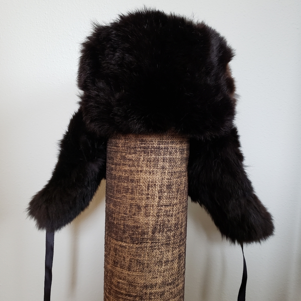 Oversized Black Bear Fur Winter Hat, size S/M